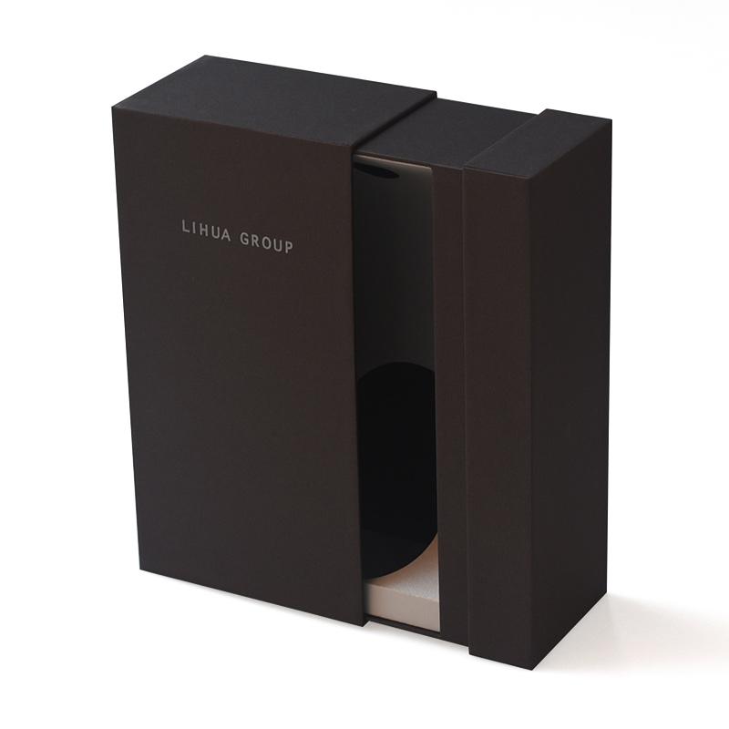 Customized Custom Luxury Black Pull Out Cardboard Corrugated Paper Packaging Bottle Wine Box
